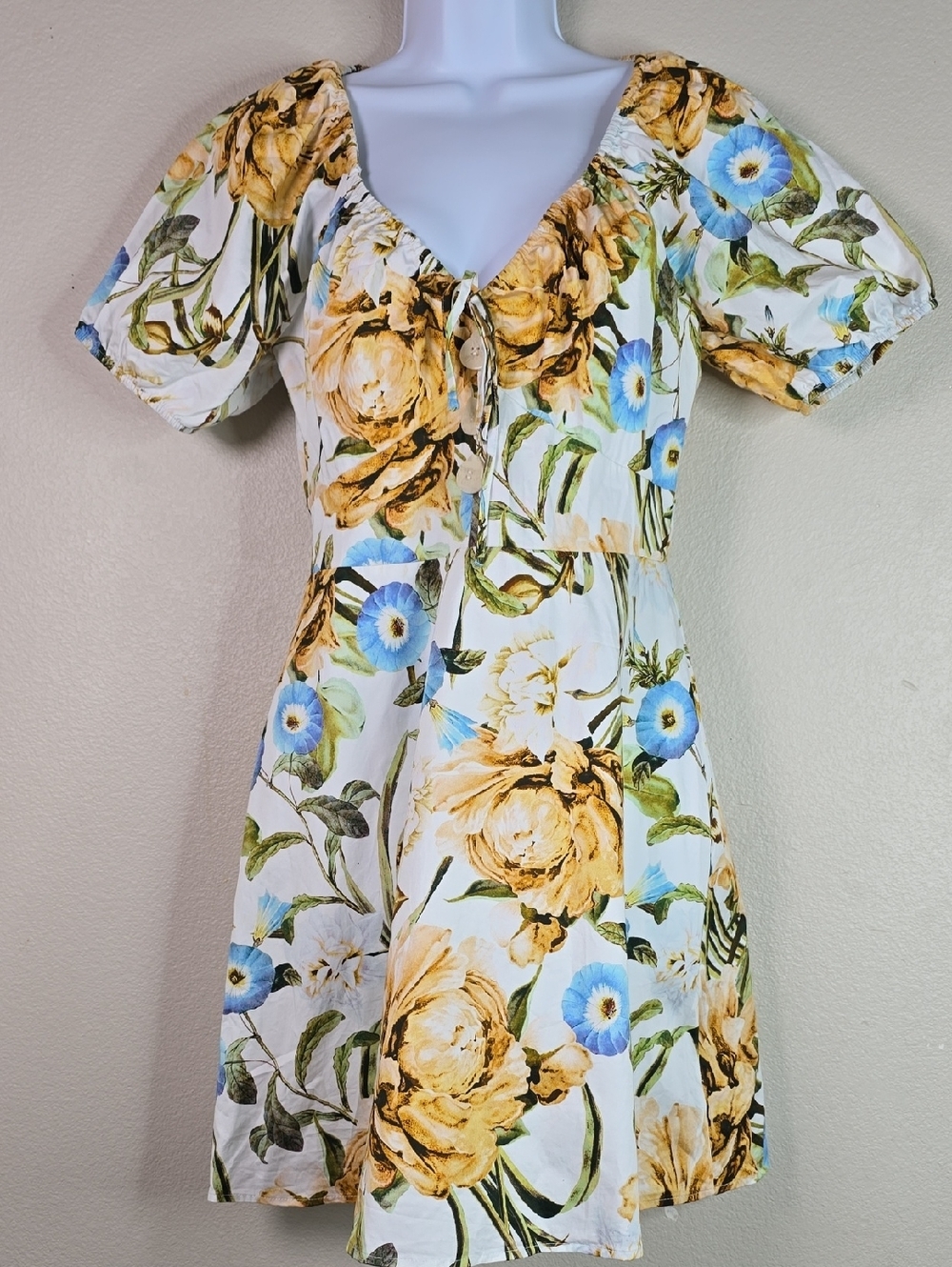 Favorite Daughter The Beloved Floral Puff-Sleeve Mini Dress Size 6 .
